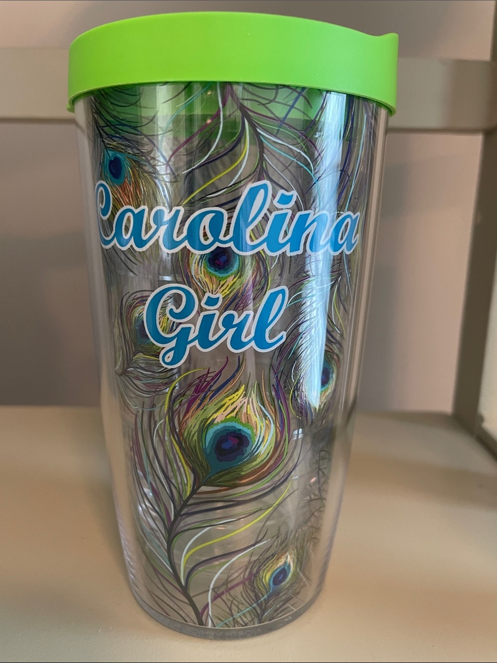 tervis tumbler 16 oz Carolina Girl iridescent peacock feather tumbler with lid